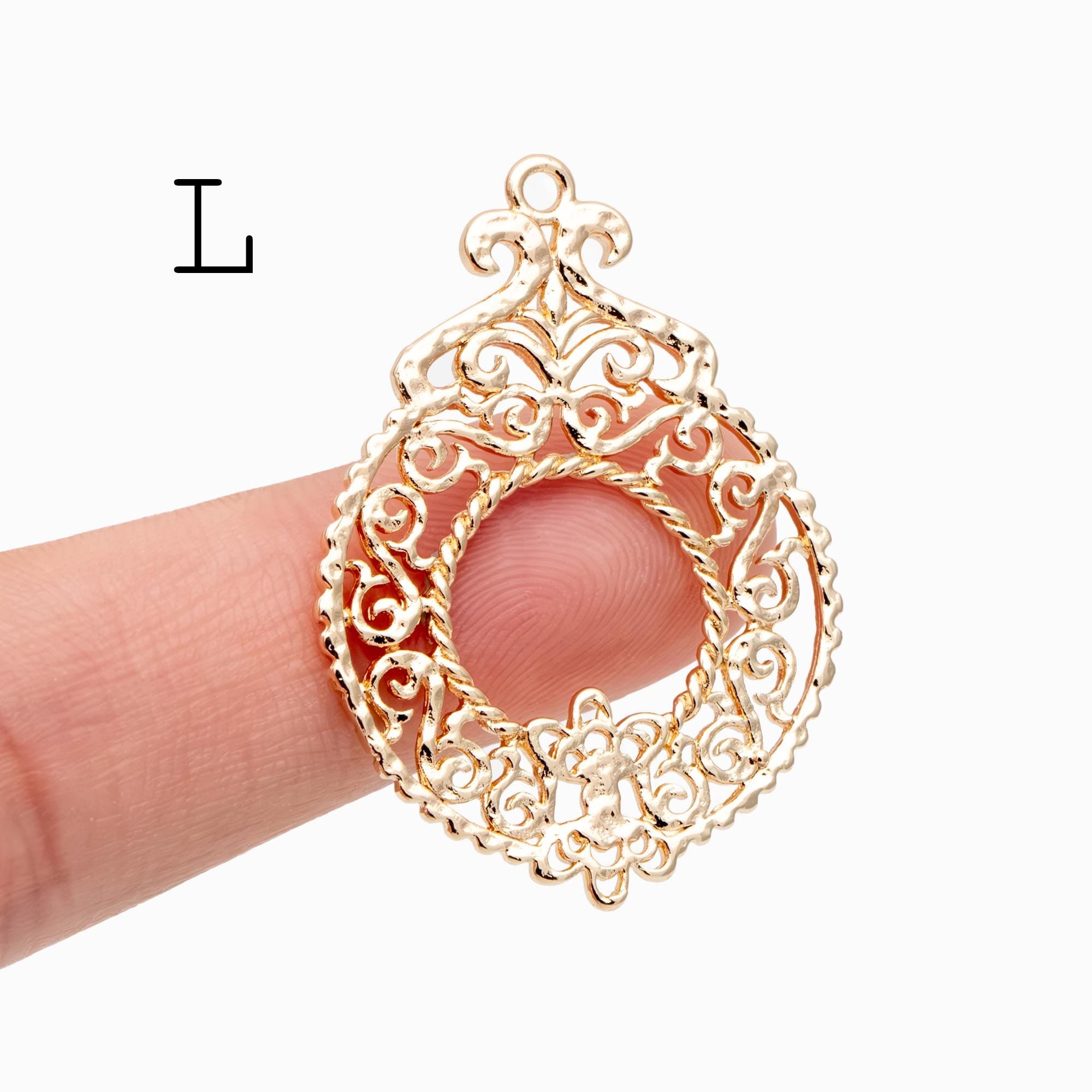 10pcs Gold plated Brass Filigree Charm Pendants, Earring Findings, Jewelry Making, Diy Material, Jewelry Supplies (GB-890)
